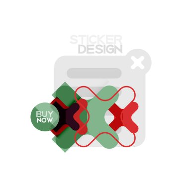 Düz tasarım çapraz şekil geometrik etiket simge, kağıt tarzı tasarım şimdi satın almak ile iş veya web sunum, app veya arayüzü düğmeleri için örnek metin