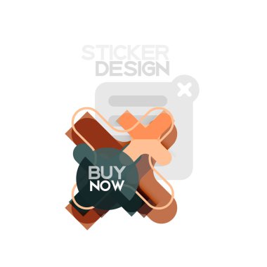 Düz tasarım çapraz şekil geometrik etiket simge, kağıt tarzı tasarım şimdi satın almak ile iş veya web sunum, app veya arayüzü düğmeleri için örnek metin