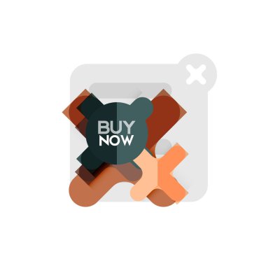 Düz tasarım çapraz şekil geometrik etiket simge, kağıt tarzı tasarım şimdi satın almak ile iş veya web sunum, app veya arayüzü düğmeleri için örnek metin