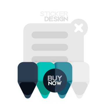 Düz tasarım üçgen ok şekli geometrik etiket simgesi, kağıt tarzı tasarım ile satın iş veya web sunumu, app veya arayüzü düğmeleri, internet web sitesi için örnek metin depolamak şimdi afiş