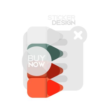 Düz tasarım üçgen ok şekli geometrik etiket simgesi, kağıt tarzı tasarım ile satın iş veya web sunumu, app veya arayüzü düğmeleri, internet web sitesi için örnek metin depolamak şimdi afiş