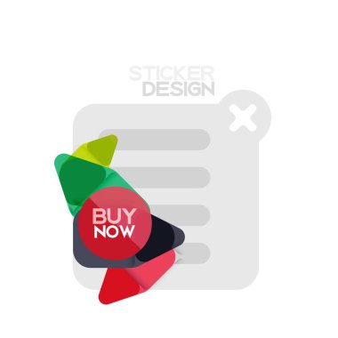 Düz tasarım üçgen ok şekli geometrik etiket simgesi, kağıt tarzı tasarım ile satın iş veya web sunumu, app veya arayüzü düğmeleri, internet web sitesi için örnek metin depolamak şimdi afiş