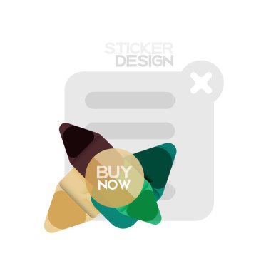 Düz tasarım üçgen ok şekli geometrik etiket simgesi, kağıt tarzı tasarım iş veya web sunumu, app veya arayüzü düğmeleri, internet web sitesi için satın almak şimdi örnek metin ile mağaza afiş ve