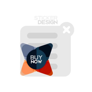 Düz tasarım üçgen ok şekli geometrik etiket simgesi, kağıt tarzı tasarım ile satın iş veya web sunumu, app veya arayüzü düğmeleri, internet web sitesi için örnek metin depolamak şimdi afiş