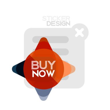 Düz tasarım üçgen ok şekli geometrik etiket simgesi, kağıt tarzı tasarım ile satın iş veya web sunumu, app veya arayüzü düğmeleri, internet web sitesi için örnek metin depolamak şimdi afiş