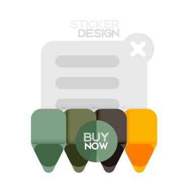 Düz tasarım üçgen ok şekli geometrik etiket simgesi, kağıt tarzı tasarım ile satın iş veya web sunumu, app veya arayüzü düğmeleri, internet web sitesi için örnek metin depolamak şimdi afiş