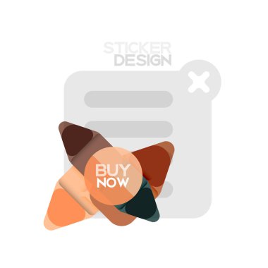 Düz tasarım üçgen ok şekli geometrik etiket simgesi, kağıt tarzı tasarım ile satın iş veya web sunumu, app veya arayüzü düğmeleri, internet web sitesi için örnek metin depolamak şimdi afiş