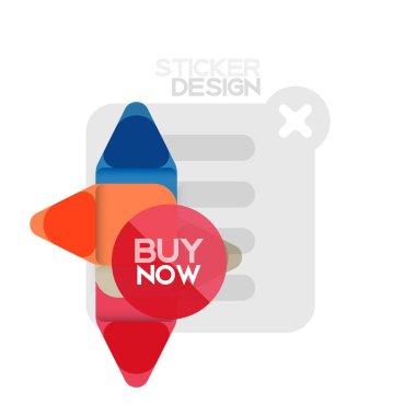 Düz tasarım üçgen ok şekli geometrik etiket simgesi, kağıt tarzı tasarım ile satın iş veya web sunumu, app veya arayüzü düğmeleri, internet web sitesi için örnek metin depolamak şimdi afiş