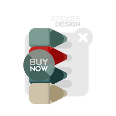 Düz tasarım üçgen ok şekli geometrik etiket simgesi, kağıt tarzı tasarım ile satın iş veya web sunumu, app veya arayüzü düğmeleri, internet web sitesi için örnek metin depolamak şimdi afiş