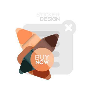 Düz tasarım üçgen ok şekli geometrik etiket simgesi, kağıt tarzı tasarım ile satın iş veya web sunumu, app veya arayüzü düğmeleri, internet web sitesi için örnek metin depolamak şimdi afiş