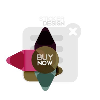 Düz tasarım üçgen ok şekli geometrik etiket simgesi, kağıt tarzı tasarım ile satın iş veya web sunumu, app veya arayüzü düğmeleri, internet web sitesi için örnek metin depolamak şimdi afiş