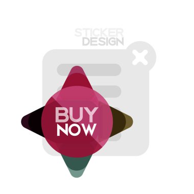 Düz tasarım üçgen ok şekli geometrik etiket simgesi, kağıt tarzı tasarım ile satın iş veya web sunumu, app veya arayüzü düğmeleri, internet web sitesi için örnek metin depolamak şimdi afiş