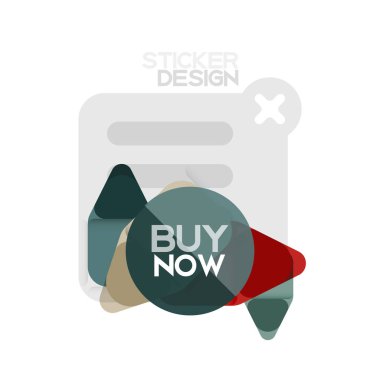 Düz tasarım üçgen ok şekli geometrik etiket simgesi, kağıt tarzı tasarım ile satın iş veya web sunumu, app veya arayüzü düğmeleri, internet web sitesi için örnek metin depolamak şimdi afiş