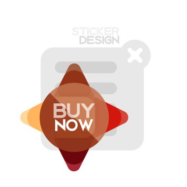 Düz tasarım üçgen ok şekli geometrik etiket simgesi, kağıt tarzı tasarım ile satın iş veya web sunumu, app veya arayüzü düğmeleri, internet web sitesi için örnek metin depolamak şimdi afiş