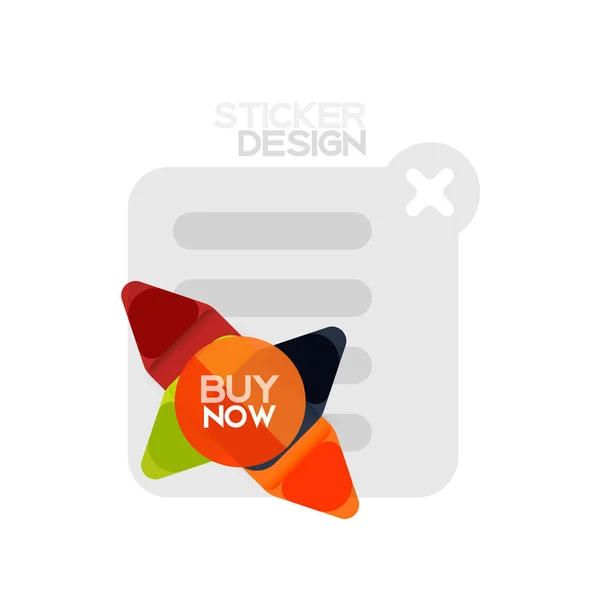 Flaches Design Dreieck Pfeilform geometrischen Aufkleber-Symbol, Papier-Stil-Design mit kaufen jetzt Beispieltext, für Unternehmen oder Web-Präsentation, App-oder Schnittstellen-Tasten, Internet-Website-Shop Banner — Stockvektor