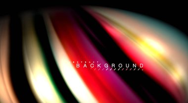 Dalga satırları sıvı gökkuşağı tarzı renk çizgili siyah arka plan üzerine soyut. Sunum, app duvar kağıdı, başlık sayfası veya poster için sanatsal illüstrasyon