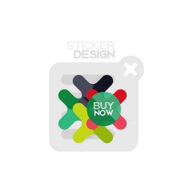 Düz tasarım çapraz şekil geometrik etiket simge, kağıt tarzı tasarım şimdi satın almak ile iş veya web sunum, app veya arayüzü düğmeleri için örnek metin