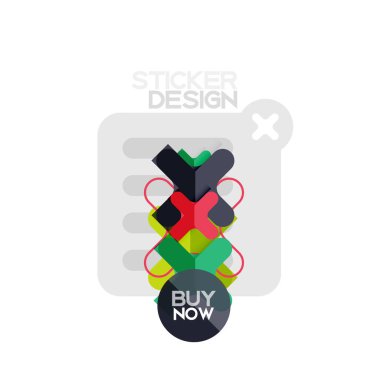 Düz tasarım çapraz şekil geometrik etiket simge, kağıt tarzı tasarım şimdi satın almak ile iş veya web sunum, app veya arayüzü düğmeleri için örnek metin