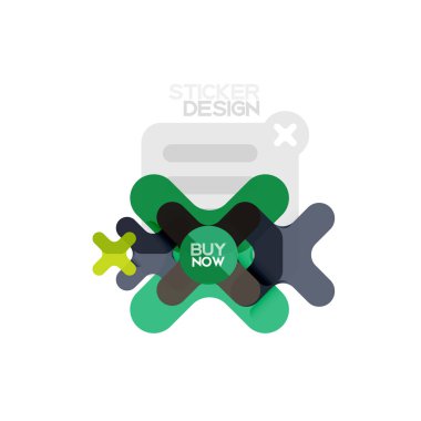 Düz tasarım çapraz şekil geometrik etiket simge, kağıt tarzı tasarım şimdi satın almak ile iş veya web sunum, app veya arayüzü düğmeleri için örnek metin