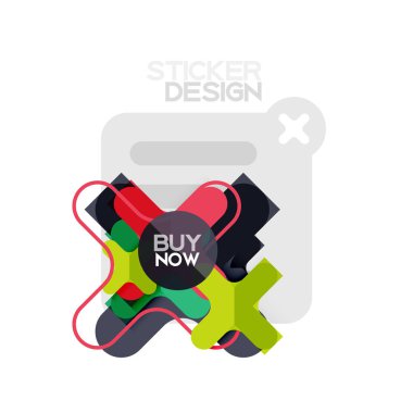 Düz tasarım çapraz şekil geometrik etiket simge, kağıt tarzı tasarım şimdi satın almak ile iş veya web sunum, app veya arayüzü düğmeleri için örnek metin
