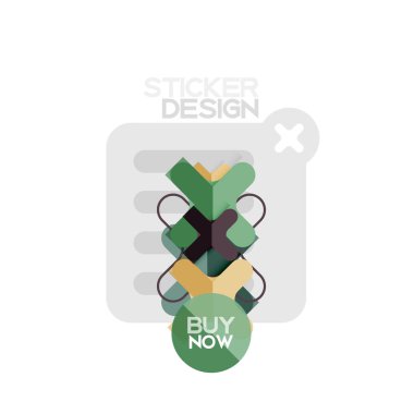 Düz tasarım çapraz şekil geometrik etiket simge, kağıt tarzı tasarım şimdi satın almak ile iş veya web sunum, app veya arayüzü düğmeleri için örnek metin