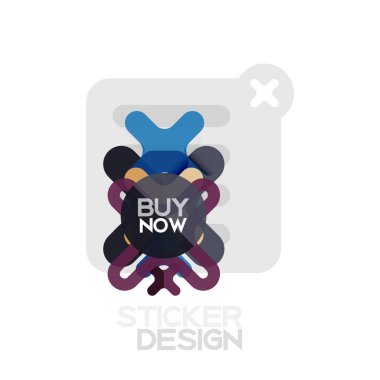 Düz tasarım çapraz şekil geometrik etiket simge, kağıt tarzı tasarım şimdi satın almak ile iş veya web sunum, app veya arayüzü düğmeleri için örnek metin