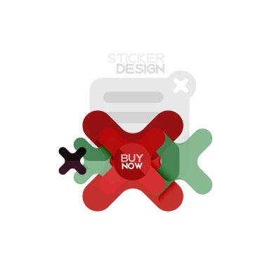 Düz tasarım çapraz şekil geometrik etiket simge, kağıt tarzı tasarım şimdi satın almak ile iş veya web sunum, app veya arayüzü düğmeleri için örnek metin