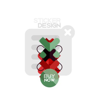 Düz tasarım çapraz şekil geometrik etiket simge, kağıt tarzı tasarım şimdi satın almak ile iş veya web sunum, app veya arayüzü düğmeleri için örnek metin