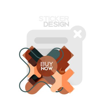 Düz tasarım çapraz şekil geometrik etiket simge, kağıt tarzı tasarım şimdi satın almak ile iş veya web sunum, app veya arayüzü düğmeleri için örnek metin