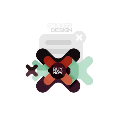 Düz tasarım çapraz şekil geometrik etiket simge, kağıt tarzı tasarım şimdi satın almak ile iş veya web sunum, app veya arayüzü düğmeleri için örnek metin