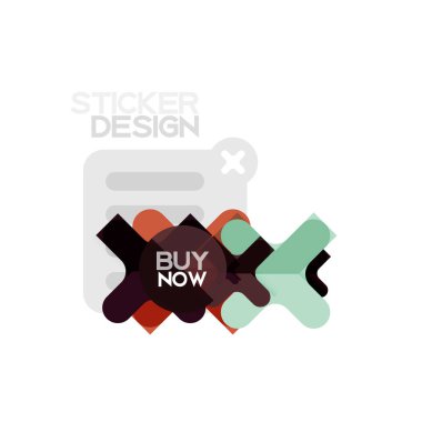 Düz tasarım çapraz şekil geometrik etiket simge, kağıt tarzı tasarım şimdi satın almak ile iş veya web sunum, app veya arayüzü düğmeleri için örnek metin