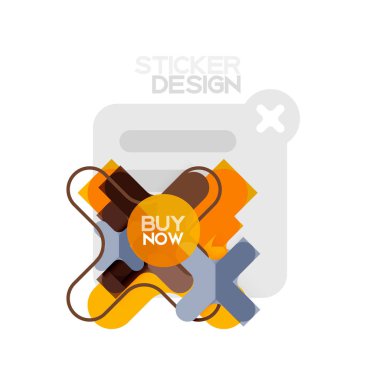 Düz tasarım çapraz şekil geometrik etiket simge, kağıt tarzı tasarım şimdi satın almak ile iş veya web sunum, app veya arayüzü düğmeleri için örnek metin