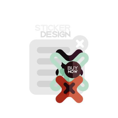 Düz tasarım çapraz şekil geometrik etiket simge, kağıt tarzı tasarım şimdi satın almak ile iş veya web sunum, app veya arayüzü düğmeleri için örnek metin