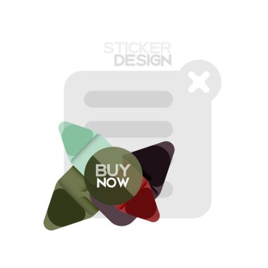 Düz tasarım üçgen ok şekli geometrik etiket simgesi, kağıt tarzı tasarım ile satın iş veya web sunumu, app veya arayüzü düğmeleri, internet web sitesi için örnek metin depolamak şimdi afiş