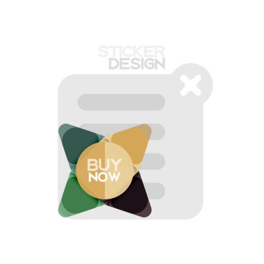 Düz tasarım üçgen ok şekli geometrik etiket simgesi, kağıt tarzı tasarım ile satın iş veya web sunumu, app veya arayüzü düğmeleri, internet web sitesi için örnek metin depolamak şimdi afiş