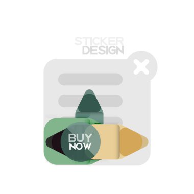 Düz tasarım üçgen ok şekli geometrik etiket simgesi, kağıt tarzı tasarım ile satın iş veya web sunumu, app veya arayüzü düğmeleri, internet web sitesi için örnek metin depolamak şimdi afiş