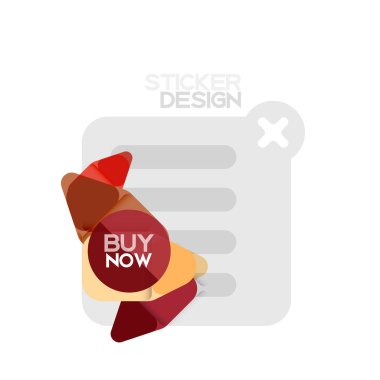 Düz tasarım üçgen ok şekli geometrik etiket simgesi, kağıt tarzı tasarım ile satın iş veya web sunumu, app veya arayüzü düğmeleri, internet web sitesi için örnek metin depolamak şimdi afiş