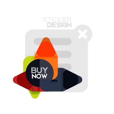 Düz tasarım üçgen ok şekli geometrik etiket simgesi, kağıt tarzı tasarım ile satın iş veya web sunumu, app veya arayüzü düğmeleri, internet web sitesi için örnek metin depolamak şimdi afiş