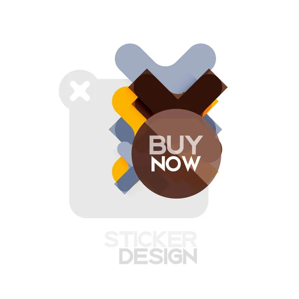 Ícone de etiqueta geométrica de forma cruzada de design plano, design de estilo de papel com comprar agora texto de amostra, para apresentação de negócios ou web, botões de aplicativo ou interface — Vetor de Stock