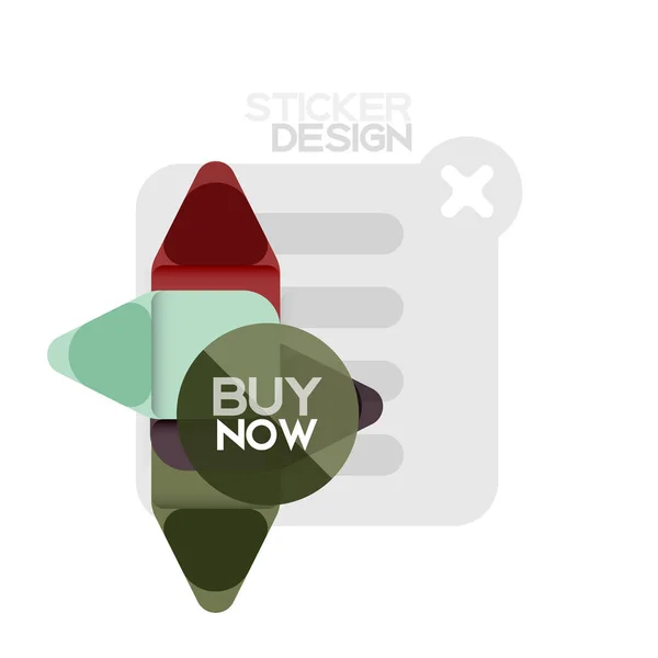 Flaches Design Dreieck Pfeilform geometrischen Aufkleber-Symbol, Papier-Stil-Design mit kaufen jetzt Beispieltext, für Unternehmen oder Web-Präsentation, App-oder Schnittstellen-Tasten, Internet-Website-Shop Banner — Stockvektor