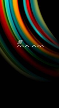 Dalga satırları sıvı gökkuşağı tarzı renk çizgili siyah arka plan üzerine soyut. Sunum, app duvar kağıdı, başlık sayfası veya poster için sanatsal illüstrasyon