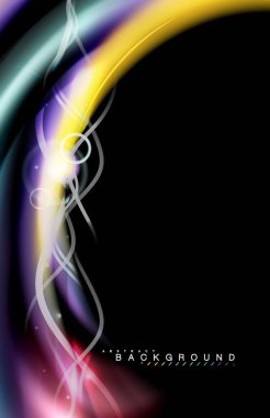 Siyah, sıvı üzerinde renk parlak ışık efektleri çok renkli dalgalı şekil stil