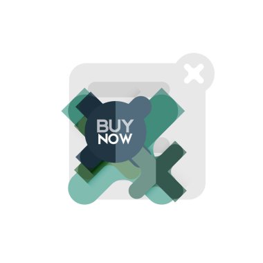 Düz tasarım çapraz şekil geometrik etiket simge, kağıt tarzı tasarım şimdi satın almak ile iş veya web sunum, app veya arayüzü düğmeleri için örnek metin