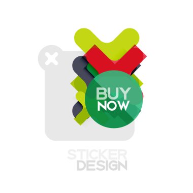 Düz tasarım çapraz şekil geometrik etiket simge, kağıt tarzı tasarım şimdi satın almak ile iş veya web sunum, app veya arayüzü düğmeleri için örnek metin