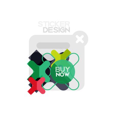 Düz tasarım çapraz şekil geometrik etiket simge, kağıt tarzı tasarım şimdi satın almak ile iş veya web sunum, app veya arayüzü düğmeleri için örnek metin