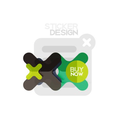 Düz tasarım çapraz şekil geometrik etiket simge, kağıt tarzı tasarım şimdi satın almak ile iş veya web sunum, app veya arayüzü düğmeleri için örnek metin