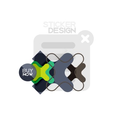 Düz tasarım çapraz şekil geometrik etiket simge, kağıt tarzı tasarım şimdi satın almak ile iş veya web sunum, app veya arayüzü düğmeleri için örnek metin