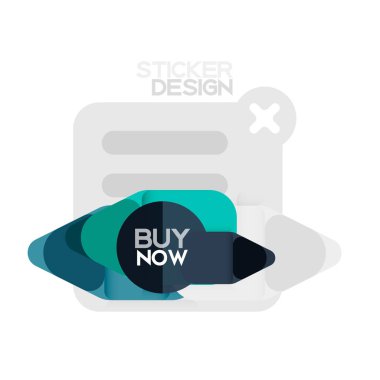 Düz tasarım üçgen ok şekli geometrik etiket simgesi, kağıt tarzı tasarım ile satın iş veya web sunumu, app veya arayüzü düğmeleri, internet web sitesi için örnek metin depolamak şimdi afiş