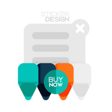 Düz tasarım üçgen ok şekli geometrik etiket simgesi, kağıt tarzı tasarım ile satın iş veya web sunumu, app veya arayüzü düğmeleri, internet web sitesi için örnek metin depolamak şimdi afiş