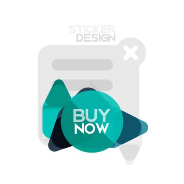 Düz tasarım üçgen ok şekli geometrik etiket simgesi, kağıt tarzı tasarım ile satın iş veya web sunumu, app veya arayüzü düğmeleri, internet web sitesi için örnek metin depolamak şimdi afiş